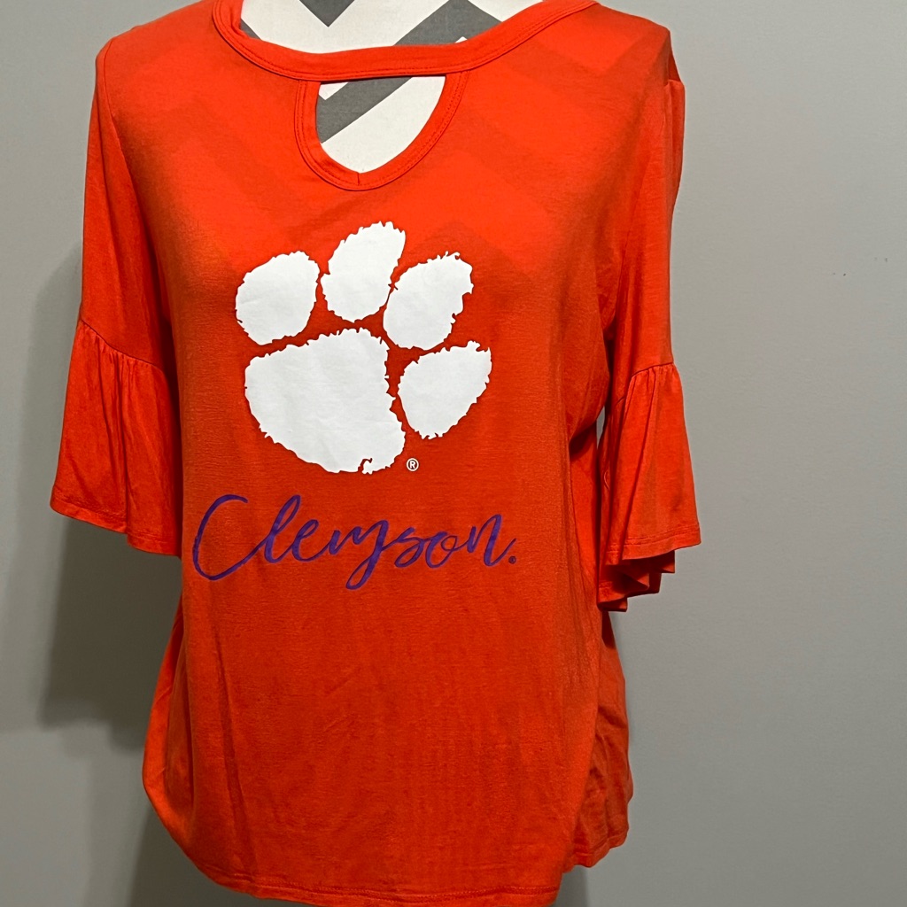 Clemson Ladies T-Shirt From Gameday Couture W/ Ruffled Sleeves - Size Medium